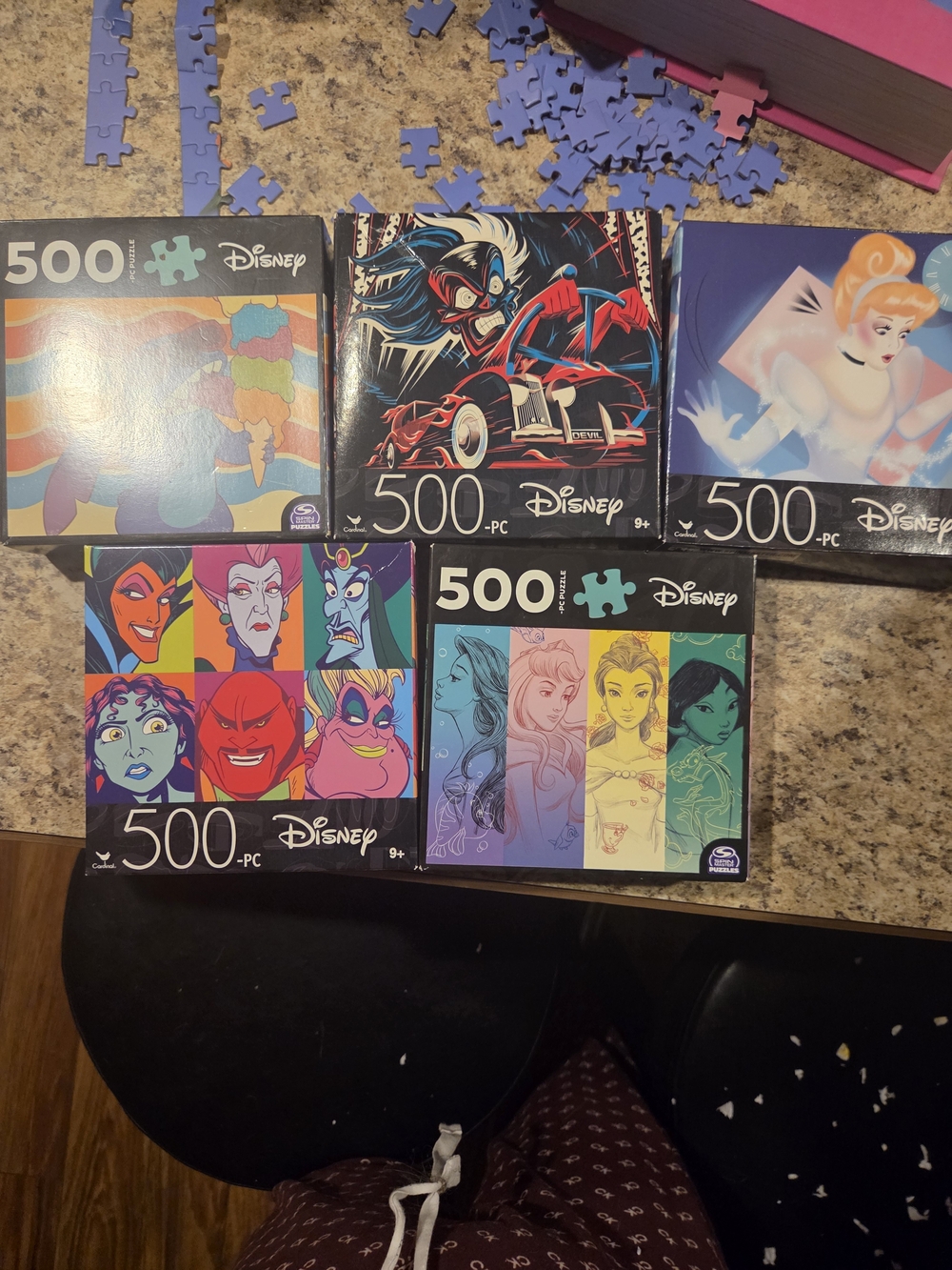 New Disney 500 Piece Jigsaw Puzzles Lot - Villains, Princesses, Cars